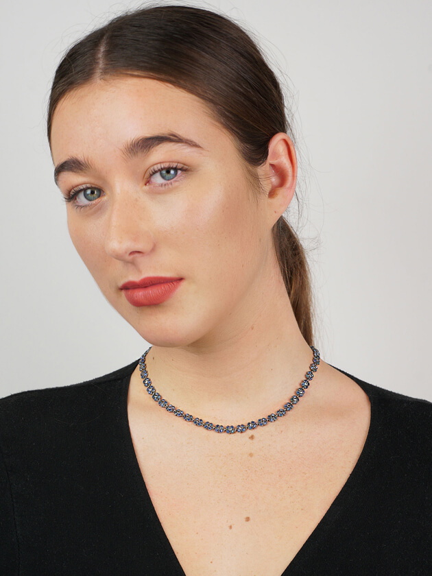 Silver, Paste & Marcasite Flowers Necklace
