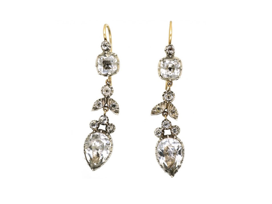 Georgian Silver & Gold, Paste Pear Shaped Drop Earrings