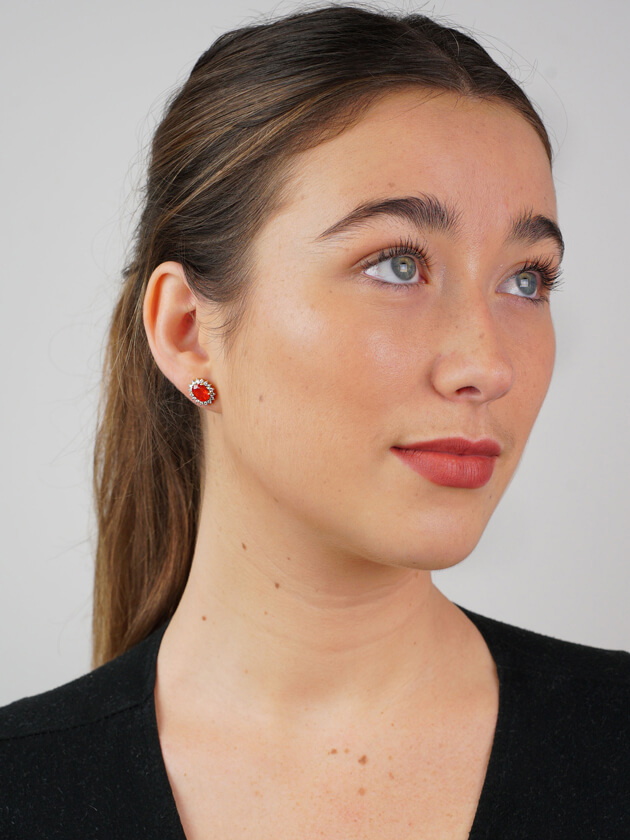 Fire Opal & Diamond Earrings