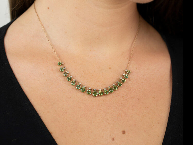 Edwardian 15ct Gold, Diamond & Peridot Necklace