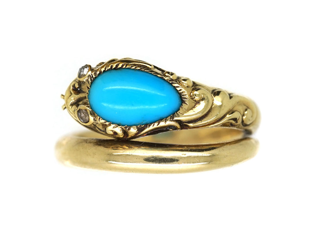 William 1V 18ct Gold Turquoise & Rose Diamond Snake Ring