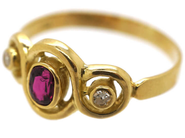 18ct Gold Ruby & Diamond Triple Twist Ring