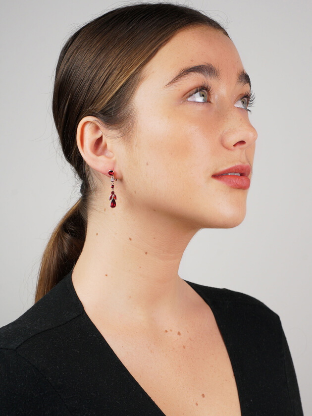 Georgian 9ct Gold & Flat Cut Almandine Garnet Drop Earrings