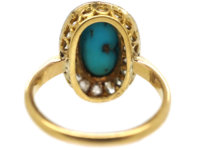 Edwardian 18ct Gold, Turquoise & Diamond Oval Cluster Ring