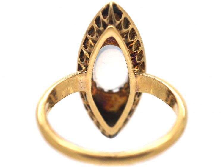 Edwardian 18ct Gold Marquise Shaped Diamond & Moonstone Ring