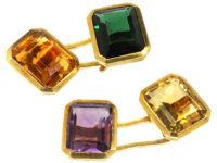 Retro 18ct Gold Multi Stone Cufflinks