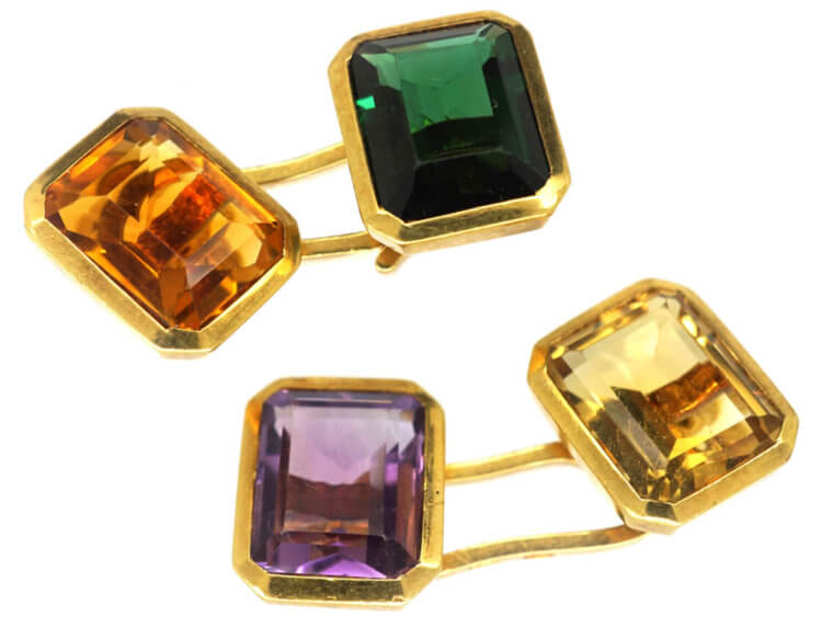 Retro 18ct Gold Multi Stone Cufflinks