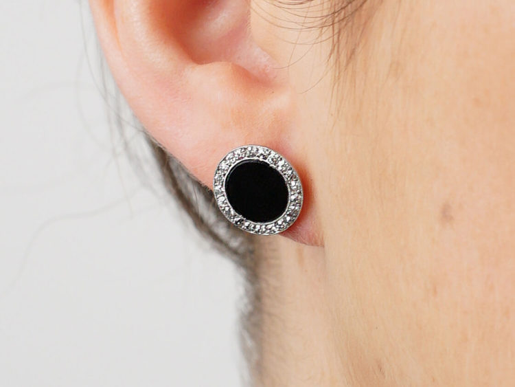 Art Deco Diamond & Onyx Round Earrings