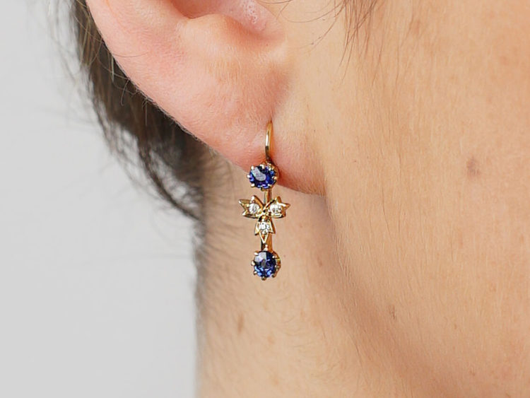 18ct Gold Edwardian Sapphire ​& Diamond Drop Earrings