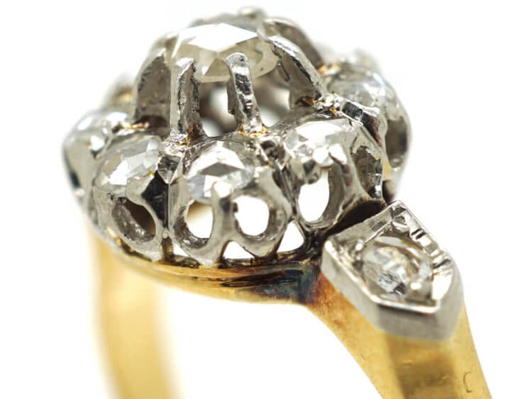 Victorian 18ct Gold Rose Diamond Cluster Ring with Diamond Set Shoulders