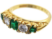 18ct Gold Emerald & Diamond Five Stone Ring made by Mappin & Webb