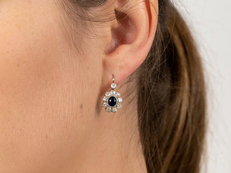 Austrian Art Deco 14ct White Gold Sapphire & Diamond Earrings