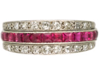 Art Deco Platinum, Ruby, Sapphire ​& Diamond Flipover Night and Day Ring