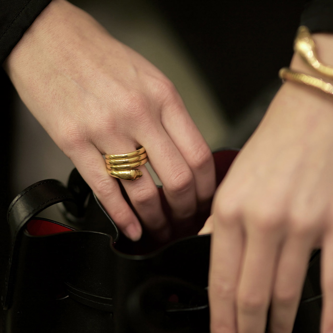 A Victorian 18ct Gold Wide Snake Ring With Diamond Eyes