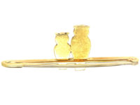 Edwardian 15ct Gold, Enamel & Pearl Mother & Baby Owl Brooch
