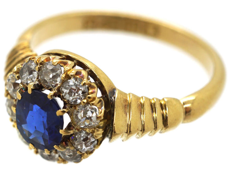 Victorian 18ct Gold Sapphire & Diamond Cluster Ring
