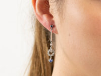 Art Deco Diamond & Sapphire Drop Earrings in Original Case