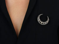 Victorian 15ct Gold Natural Pearl & Rose Diamond Crescent Brooch
