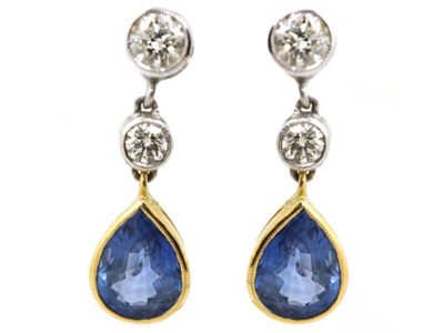 18ct White & Yellow Gold, Sapphire & Diamond Drop Earrings