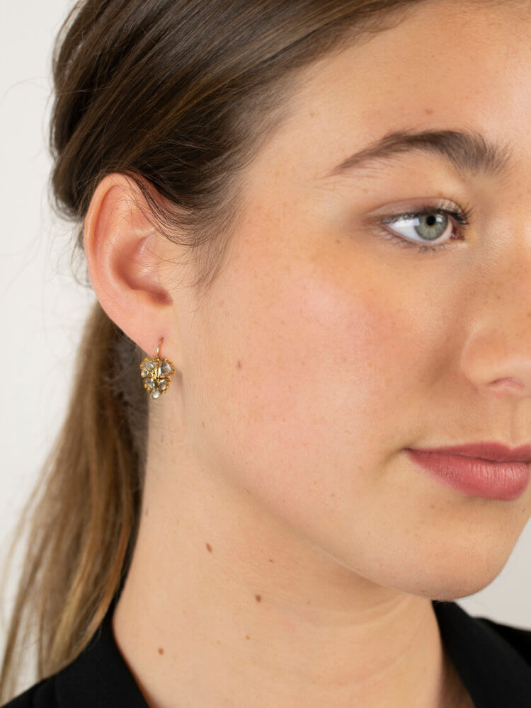 Georgian 18ct Gold Rose Diamond Vine Leaf Earrings