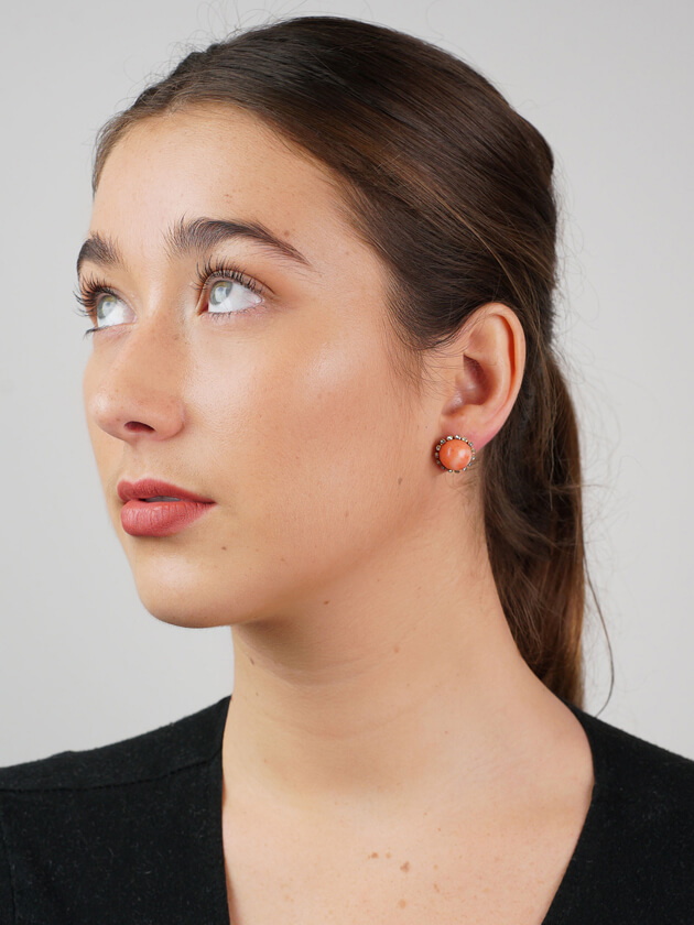 Coral & Diamond Bouton Earrings