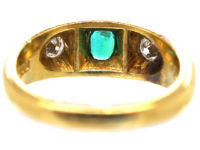 18ct Gold Emerald & Diamond Rub Over Set Ring