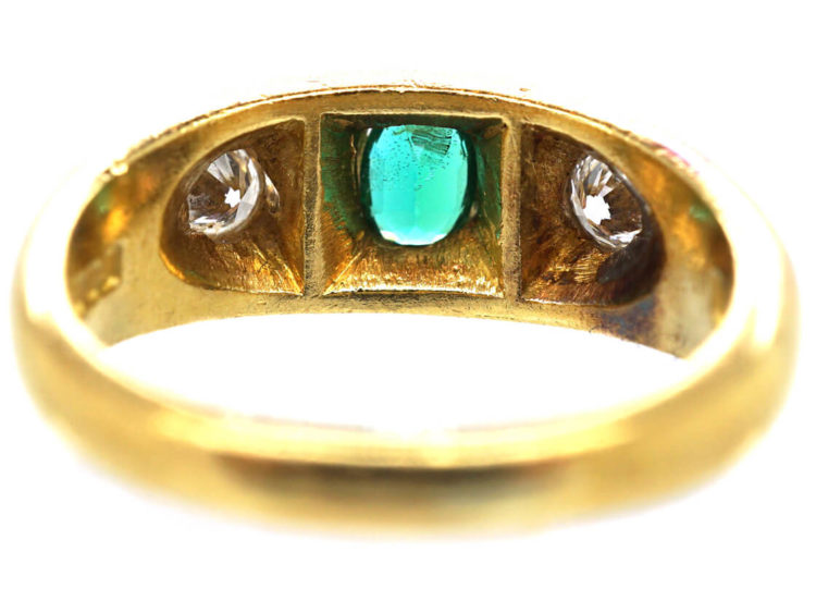 18ct Gold Emerald & Diamond Rub Over Set Ring