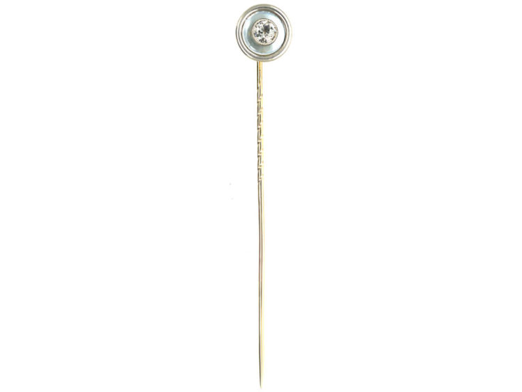 Art Deco 18ct Gold, Platinum & Mother of Pearl Tie Pin set with a Diamond