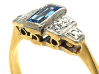 Art Deco 18ct Gold & Platinum, Sapphire & Diamond Step Cut Ring