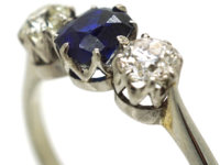Art Deco 18ct White Gold and Platinum, Sapphire & Diamond Three Stone Ring
