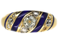 Early Victorian Royal Blue Enamel & Diamond 18ct Gold Ring