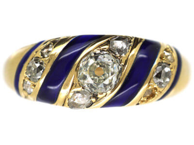 Early Victorian Royal Blue Enamel & Diamond 18ct Gold Ring Early Victorian Royal Blue Enamel & Diamond 18ct Gold Ring