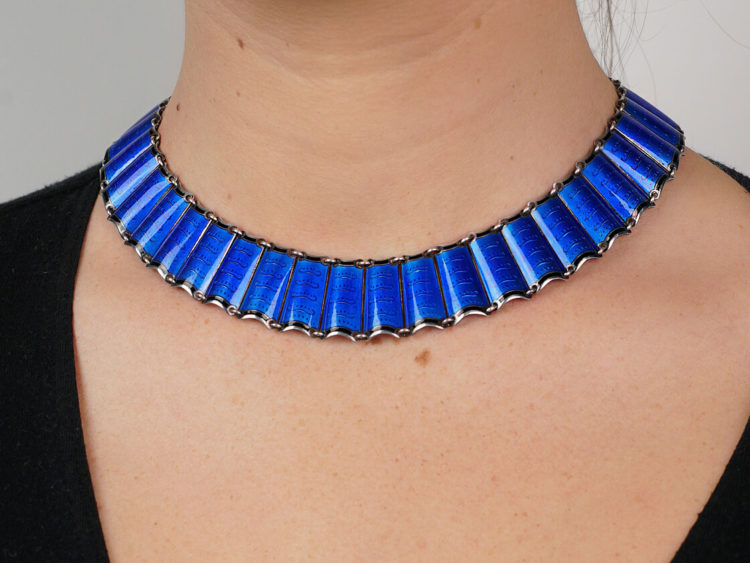 Silver & Blue Enamel Collar by Einar Modahl