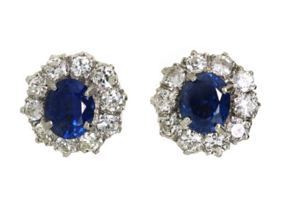 18ct White Gold, Sapphire & Diamond Cluster Earrings