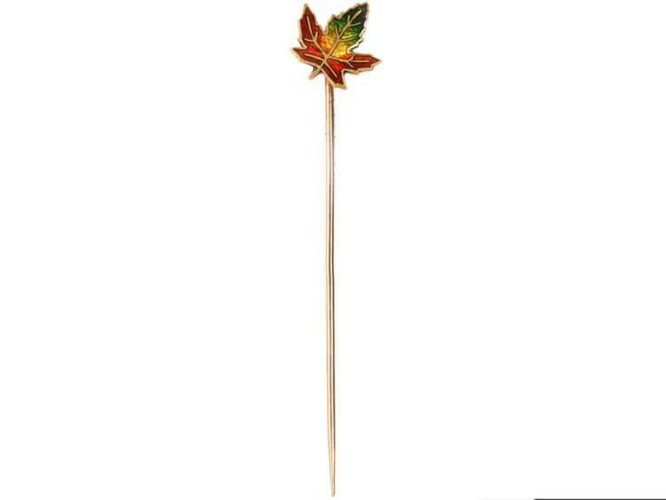 Vintage 18ct Gold, Red, Yellow & Green Maple Leaf Enamel Tie Pin