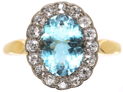 Edwardian 18ct Gold, Aquamarine & Diamond Cluster Ring Edwardian 18ct Gold, Aquamarine & Diamond Cluster Ring