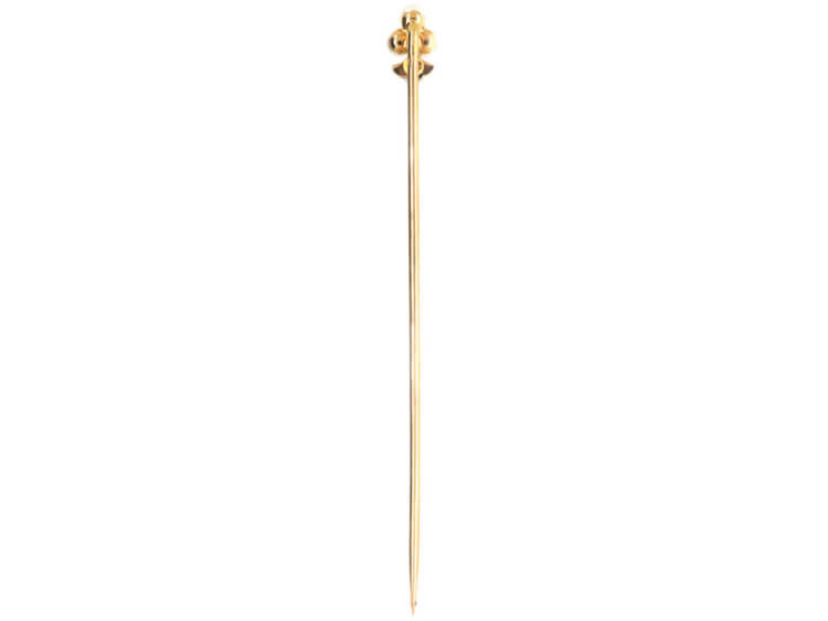 French 18ct Gold, Natural Pearl & Rose Diamond Tie Pin