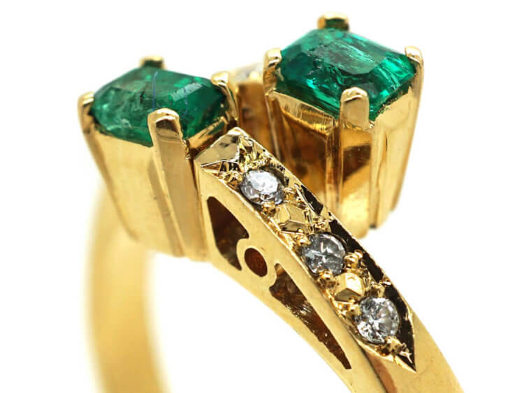 18ct Gold Emerald & Diamond Crossover Ring