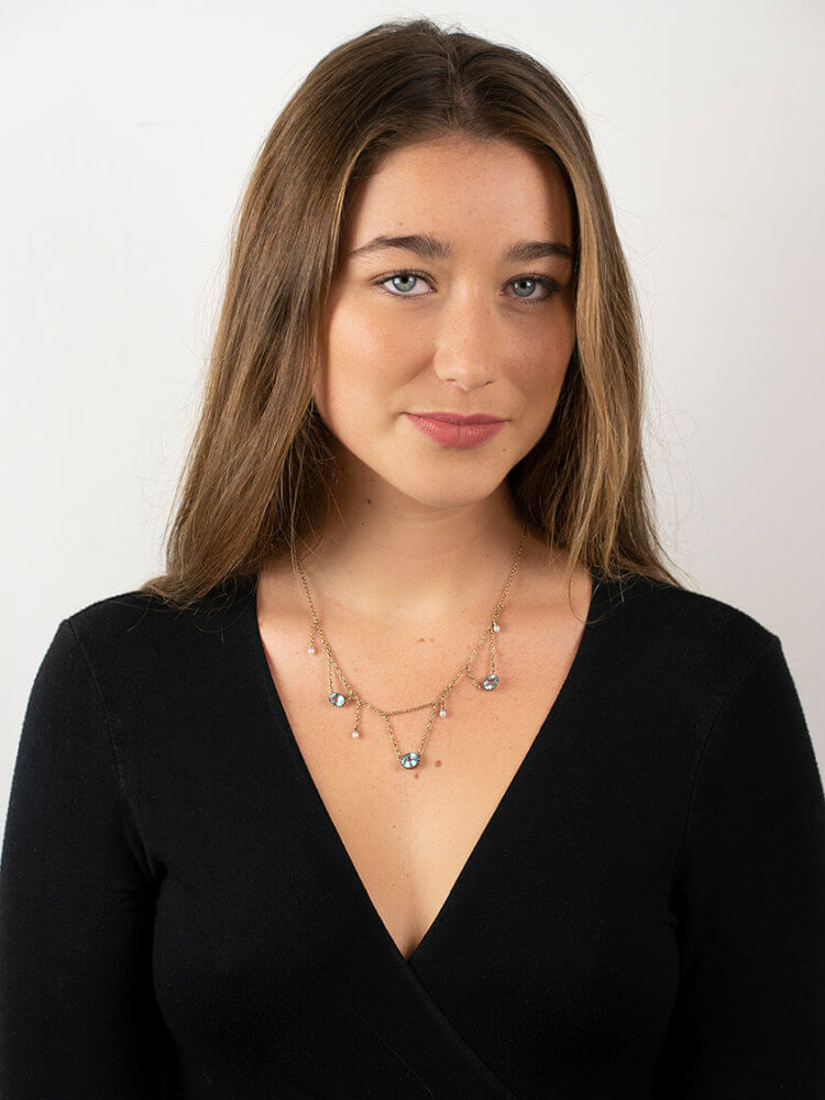 Aquamarine & Natural Pearl Gold Festoon Necklace