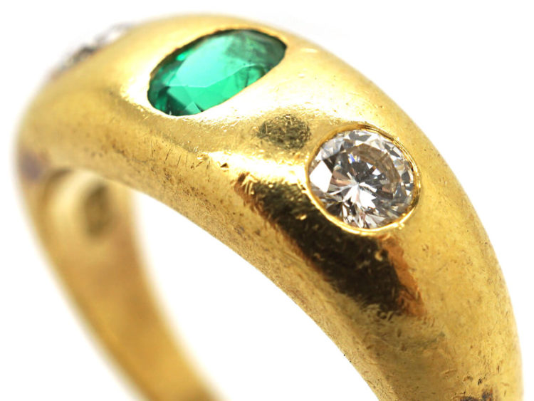 18ct Gold Emerald & Diamond Rub Over Set Ring