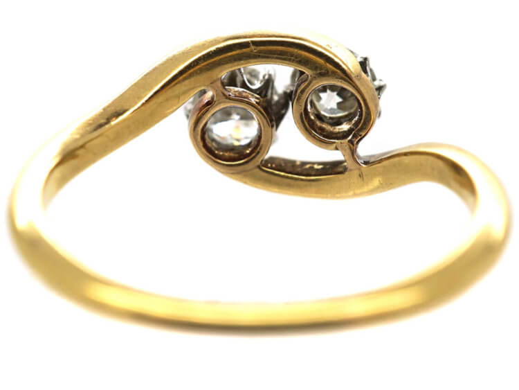 Edwardian 18ct Gold Two Stone Diamond Crossover Ring