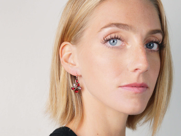 Edwardian Gold & Flat Cut Garnet Pansy Earrings