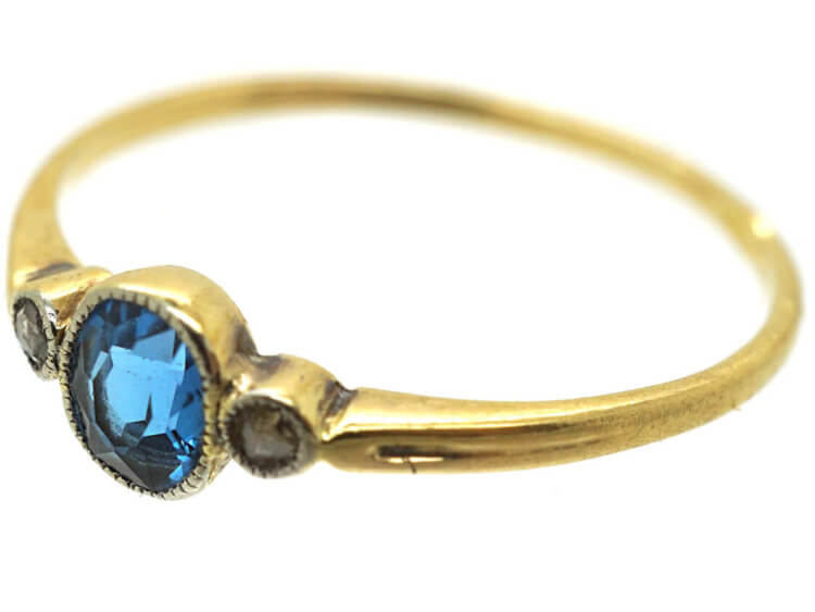 18ct Gold Aquamarine & Diamond Three Stone Ring
