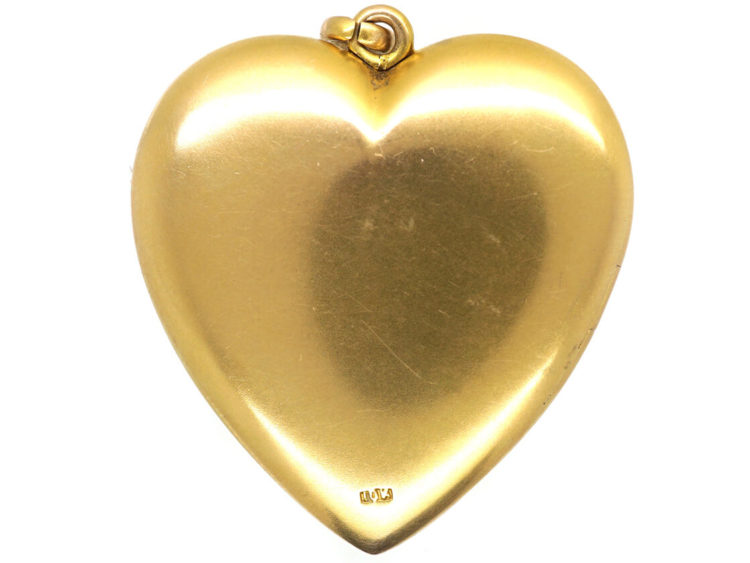 Large Edwardian 10ct Gold Heart Shaped Locket set with Three Emeralds