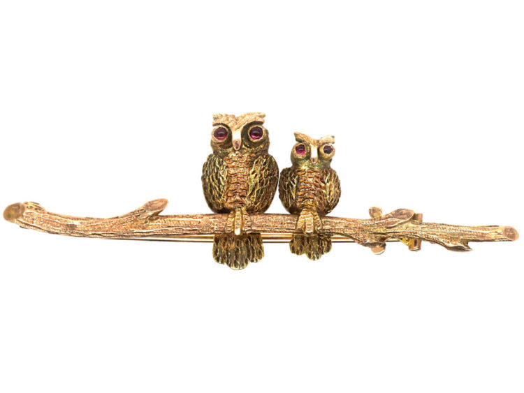 Edwardian 9ct Mother & Baby Owl Brooch