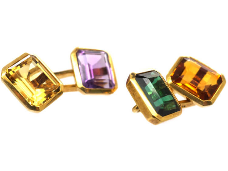 Retro 18ct Gold Multi Stone Cufflinks
