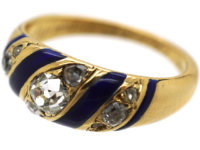 Early Victorian Royal Blue Enamel & Diamond 18ct Gold Ring
