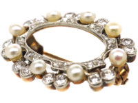 Edwardian 15ct Gold & Platinum, Natural Pearl & Diamond Oval Brooch