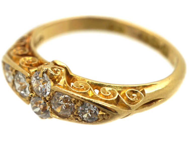 Edwardian 18ct Gold Diamond Carved Half Hoop Ring