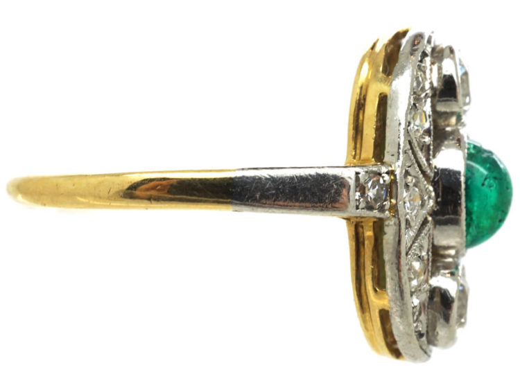 Art Deco Emerald & Diamond Oval Shaped Ring